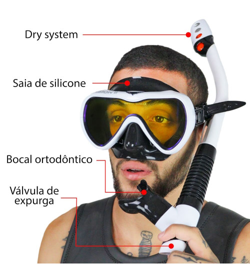 Kit de Mergulho Branco Vision II Clear Super Dry Dive Motion
