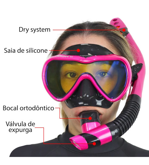 Kit de Mergulho Rosa Vision II Clear Super Dry Dive Motion