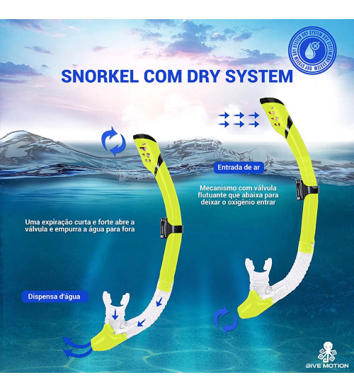 Kit mergulho Shark Dive Motion Dry/seco Limão PONTA ESTOQUE