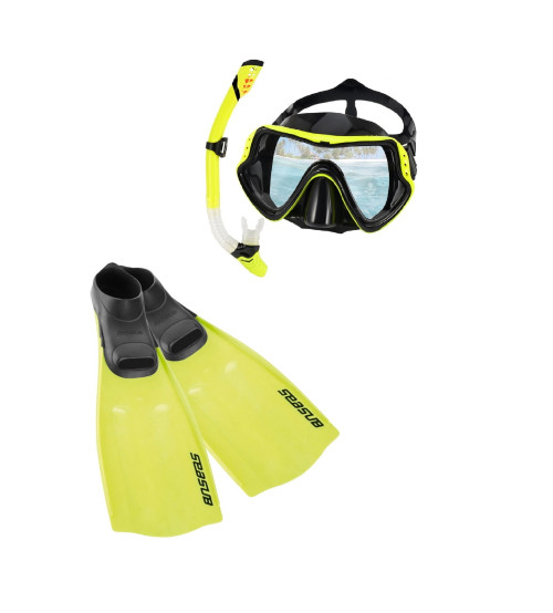 Kit mergulho Shark Snorkel Dry (seco) + Nadadeira Seasub - Amarelo/Limão