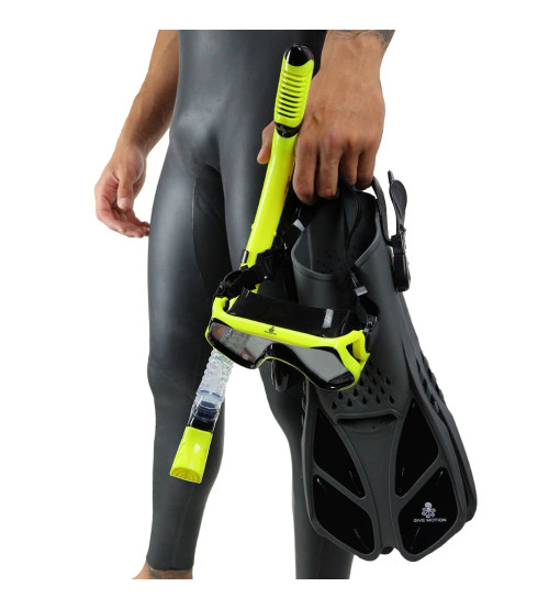 Kit De Mergulho Shark Dive Motion + Nadadeira Ajustável Fluid - Preto/Amarelo