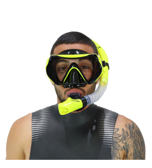 Kit De Mergulho Shark Dive Motion + Nadadeira Ajustável Fluid - Preto/Amarelo