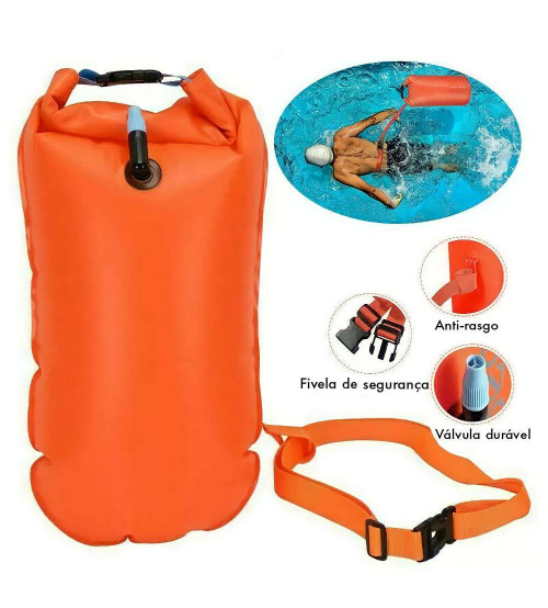 Boia de natação e segurança com saco estanque 28L e apito