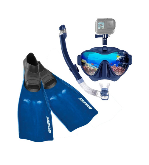 Kit mergulho Triplo Vision Dry nadadeira Seasub - Azul